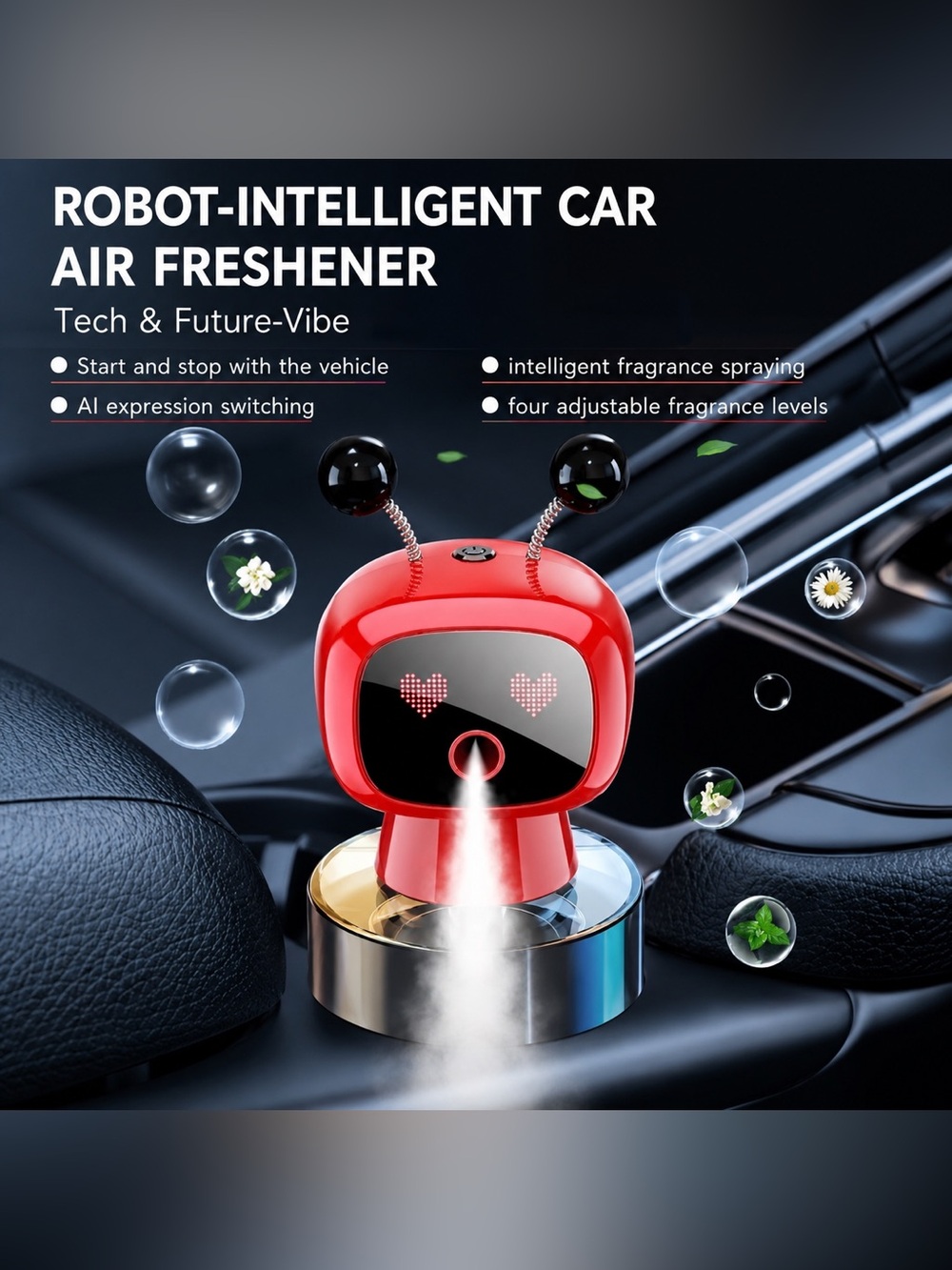 AI Robot Car Air Freshener Diffuser USB Rechargeable Aroma Mist Red
